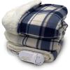 imageBIDDEFORD BLANKETS Comfort Knit Sherpa Electric Heated Blanket with Analog Controller Throw BlueWhite Plaid