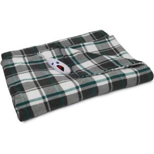 imageBIDDEFORD BLANKETS Micro Plush Electric Heated Blanket with Digital Controller Extra Long Throw GreyWhiteTeal Plaid