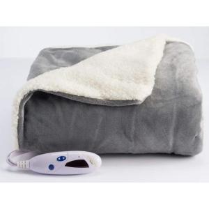 imageBIDDEFORD BLANKETS Velour Sherpa Electric Heated Blanket with Digital Controller Throw Grey