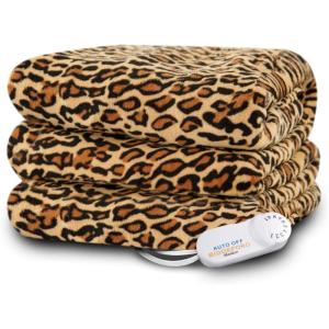 imageBiddeford Blankets Comfort Knit Heated Blanket with Therapeutic Heat Settings Machine Washable  Perfect for Warm Cozy Nights Analog Controller Throw BlackWhite Buffalo CheckCheetah Print