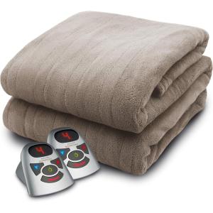 imageBIDDEFORD BLANKETS Micro Plush Electric Heated Blanket with Digital Controller Queen Taupe