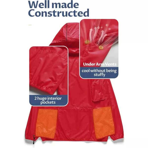 CREATMO US Mens Packable Waterproof Running Rain Coats Reflective Cycling Jacket Windbreaker With Removable HoodRed