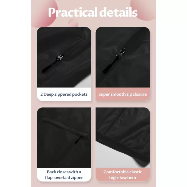 CREATMO US Womens Packable Waterproof Running Rain Coat Reflective Cycling Jacket Windbreaker With Detachable HoodBlack