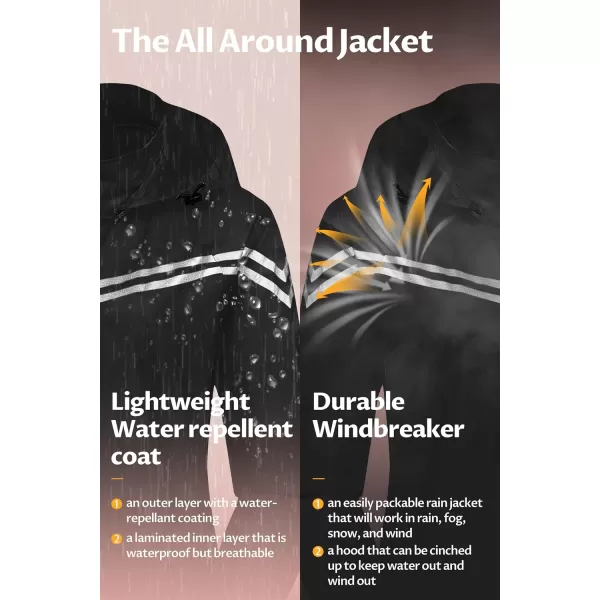 CREATMO US Womens Packable Waterproof Running Rain Coat Reflective Cycling Jacket Windbreaker With Detachable HoodBlack