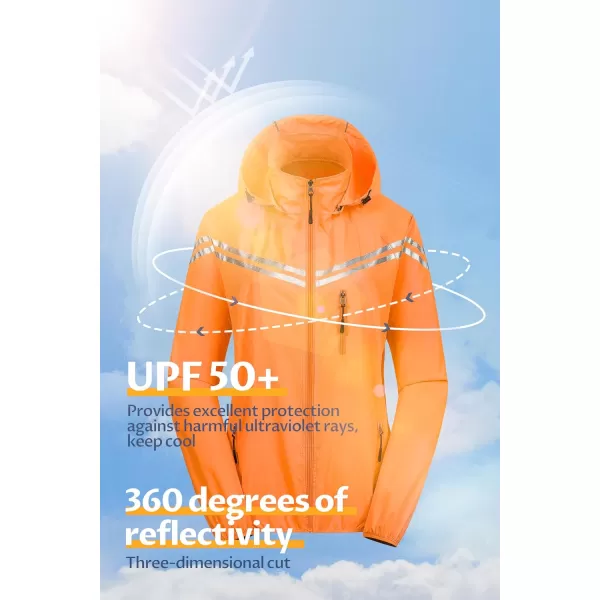 CREATMO US Womens Packable Waterproof Running Rain Coat Reflective Cycling Jacket Windbreaker With Detachable HoodOrange