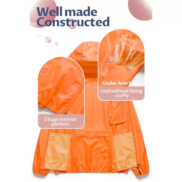 CREATMO US Womens Packable Waterproof Running Rain Coat Reflective Cycling Jacket Windbreaker With Detachable HoodOrange