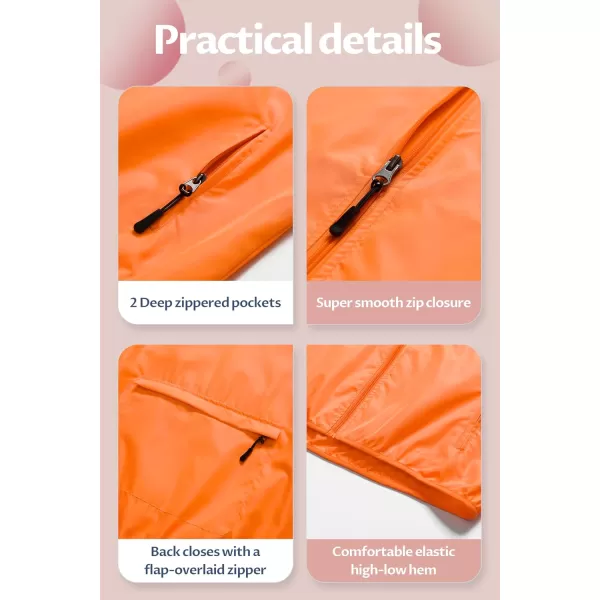 CREATMO US Womens Packable Waterproof Running Rain Coat Reflective Cycling Jacket Windbreaker With Detachable HoodOrange