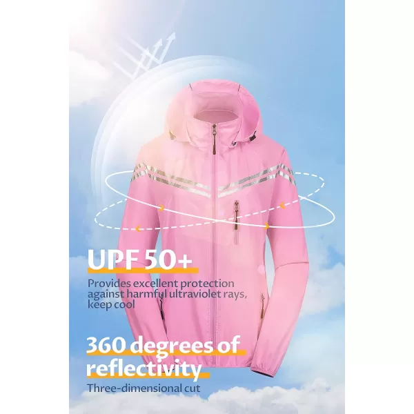 CREATMO US Womens Packable Waterproof Running Rain Coat Reflective Cycling Jacket Windbreaker With Detachable HoodPink