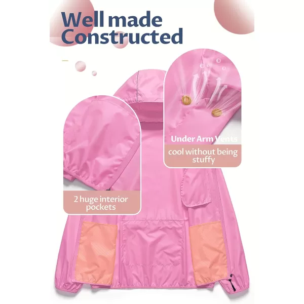 CREATMO US Womens Packable Waterproof Running Rain Coat Reflective Cycling Jacket Windbreaker With Detachable HoodPink