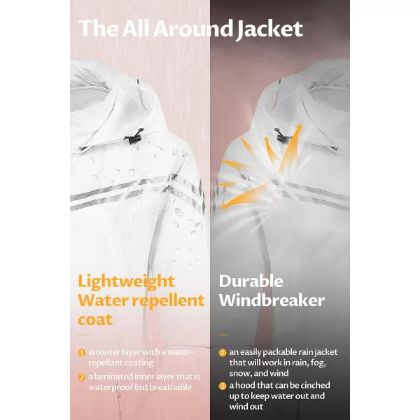 CREATMO US Womens Packable Waterproof Running Rain Coat Reflective Cycling Jacket Windbreaker With Detachable HoodWhite