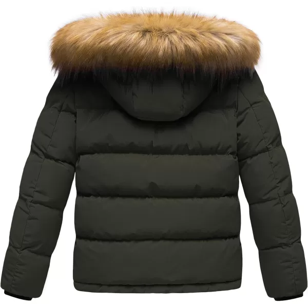 CREATMO US Boys Water Resistant Winter Coats Warm Fleece Lined Outwear Windbreaker Ski JacketArmy Green