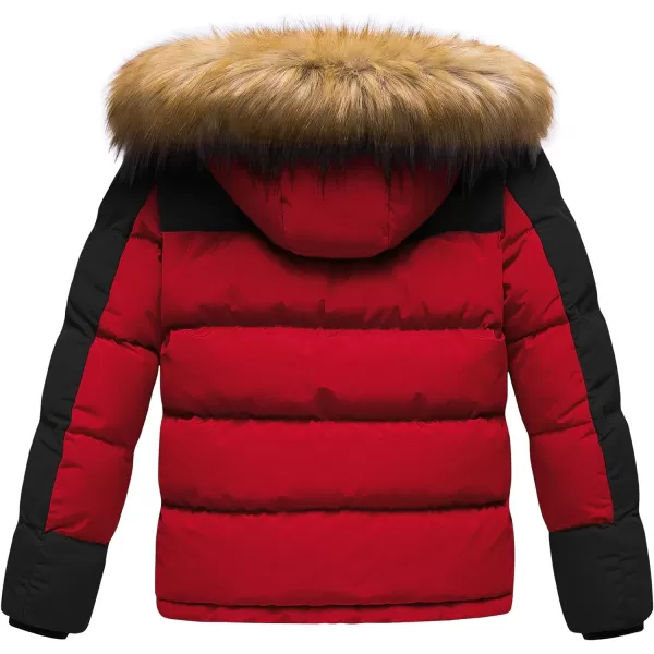 CREATMO US Boys Water Resistant Winter Coats Warm Fleece Lined Outwear Windbreaker Ski JacketBlack amp Red