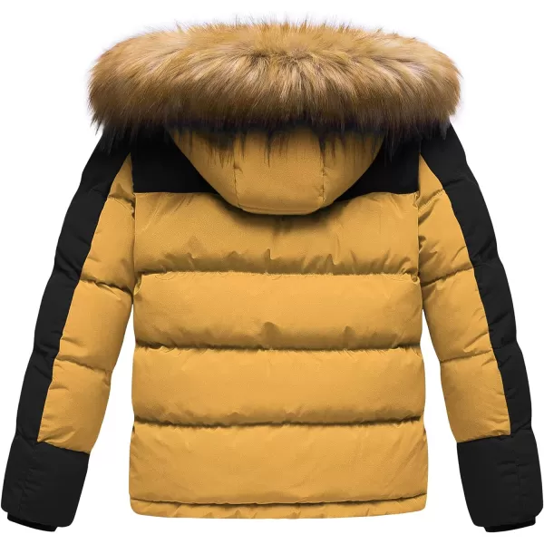 CREATMO US Boys Water Resistant Winter Coats Warm Fleece Lined Outwear Windbreaker Ski JacketBlack amp Yellow