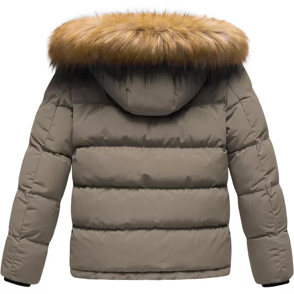 CREATMO US Boys Water Resistant Winter Coats Warm Fleece Lined Outwear Windbreaker Ski JacketKhaki