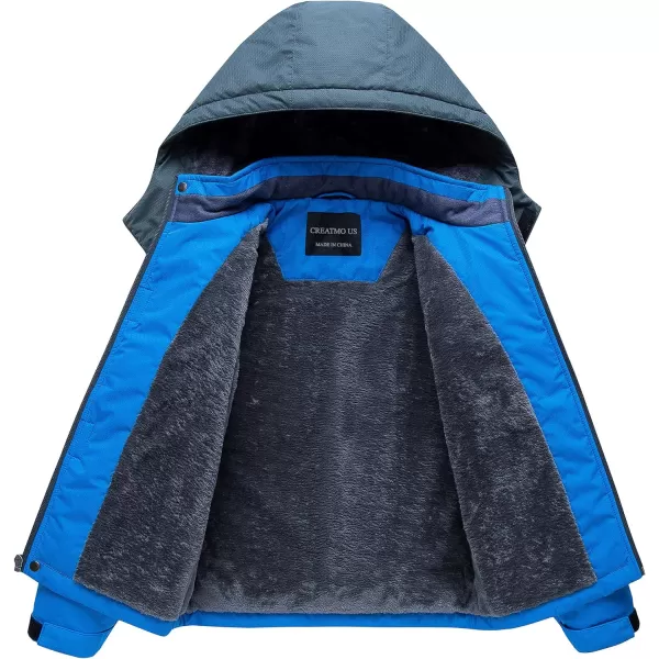 CREATMO US Boys Waterproof Ski Jacket Warm Winter Fleece Snow Coat Windproof Snowboarding Rain JacketBlue