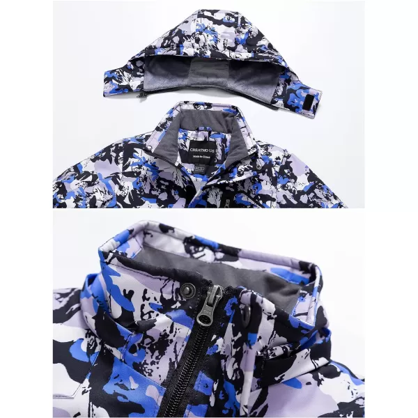 CREATMO US Boys Waterproof Ski Jacket Warm Winter Fleece Snow Coat Windproof Snowboarding Rain JacketBlue Printed