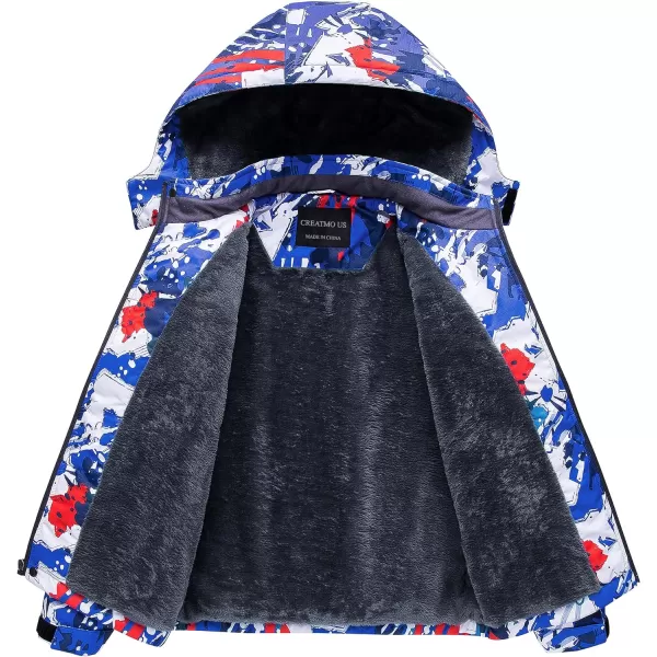 CREATMO US Boys Waterproof Ski Jacket Warm Winter Fleece Snow Coat Windproof Snowboarding Rain JacketDark Blue