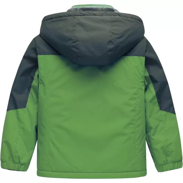 CREATMO US Boys Waterproof Ski Jacket Warm Winter Fleece Snow Coat Windproof Snowboarding Rain JacketGreen