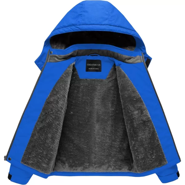 CREATMO US Boys Waterproof Ski Jacket Warm Winter Fleece Snow Coat Windproof Snowboarding Rain JacketPure Blue