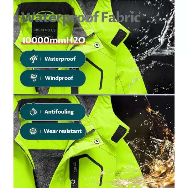 CREATMO US Boys Waterproof Ski Jacket Warm Winter Fleece Snow Coat Windproof Snowboarding Rain JacketPure Green