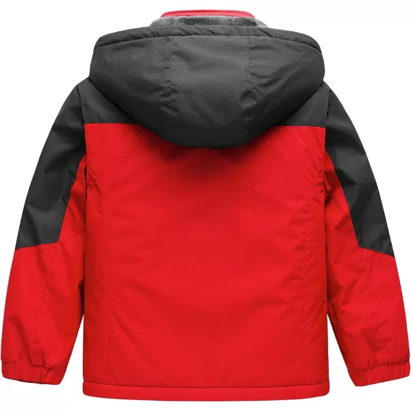 CREATMO US Boys Waterproof Ski Jacket Warm Winter Fleece Snow Coat Windproof Snowboarding Rain JacketRed