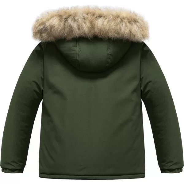 CREATMO US Boys Waterproof Snow Coat Parka Windproof Winter Jacket With Detachable Fleece HoodArmy Green