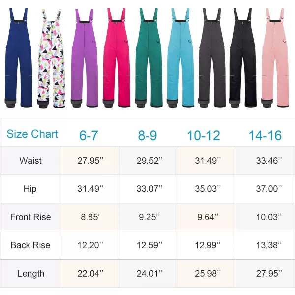 CREATMO US Girls Snow Bibs Kids Ski Pants Waterproof Insulated Winter OverallsCargo Geometry