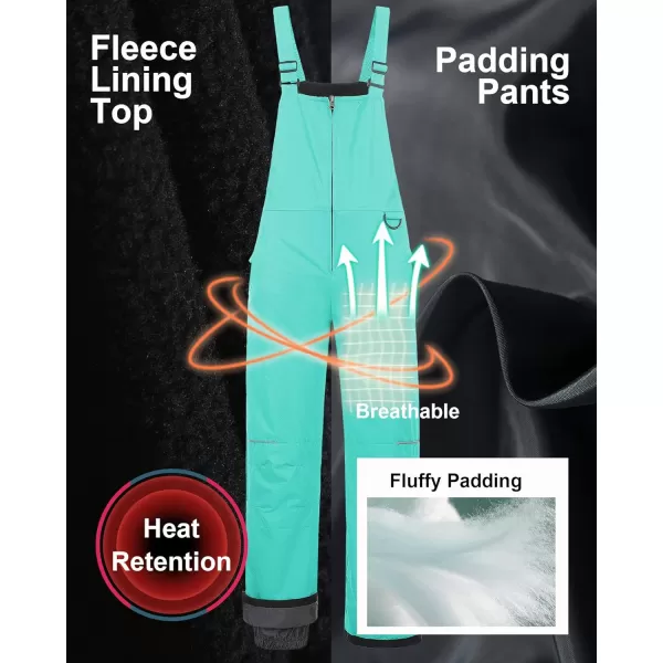 CREATMO US Girls Snow Bibs Kids Ski Pants Waterproof Insulated Winter OverallsCargo Green