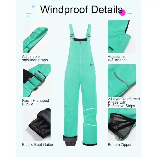 CREATMO US Girls Snow Bibs Kids Ski Pants Waterproof Insulated Winter OverallsCargo Green