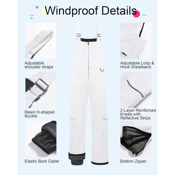 CREATMO US Girls Snow Bibs Kids Ski Pants Waterproof Insulated Winter OverallsCargo White