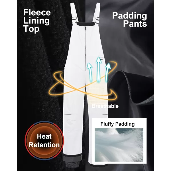 CREATMO US Girls Snow Bibs Kids Ski Pants Waterproof Insulated Winter OverallsCargo White