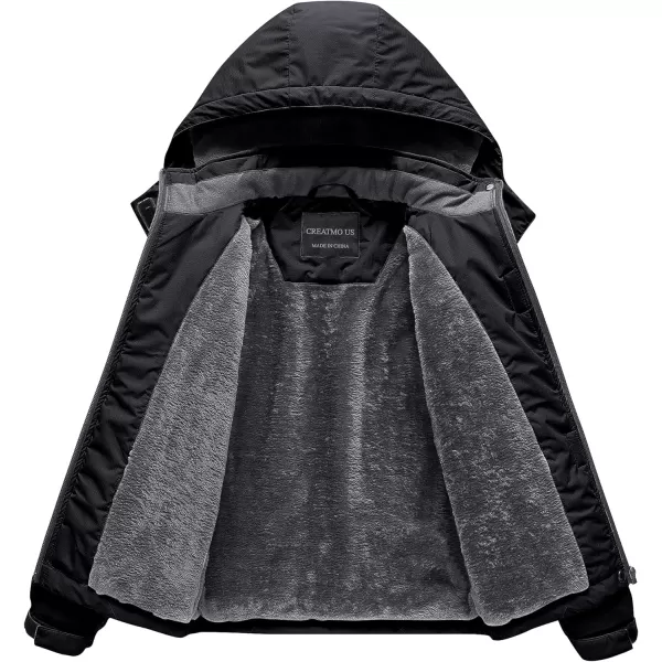 CREATMO US Girls Waterproof Ski Jacket Warm Winter Fleece Snow Coat Windproof Snowboarding Rain JacketBlack
