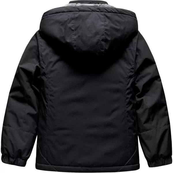 CREATMO US Girls Waterproof Ski Jacket Warm Winter Fleece Snow Coat Windproof Snowboarding Rain JacketBlack