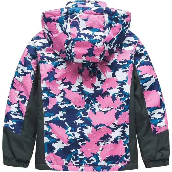 CREATMO US Girls Waterproof Ski Jacket Warm Winter Fleece Snow Coat Windproof Snowboarding Rain JacketFlower Printed