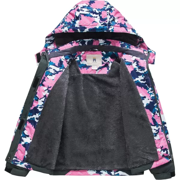 CREATMO US Girls Waterproof Ski Jacket Warm Winter Fleece Snow Coat Windproof Snowboarding Rain JacketFlower Printed
