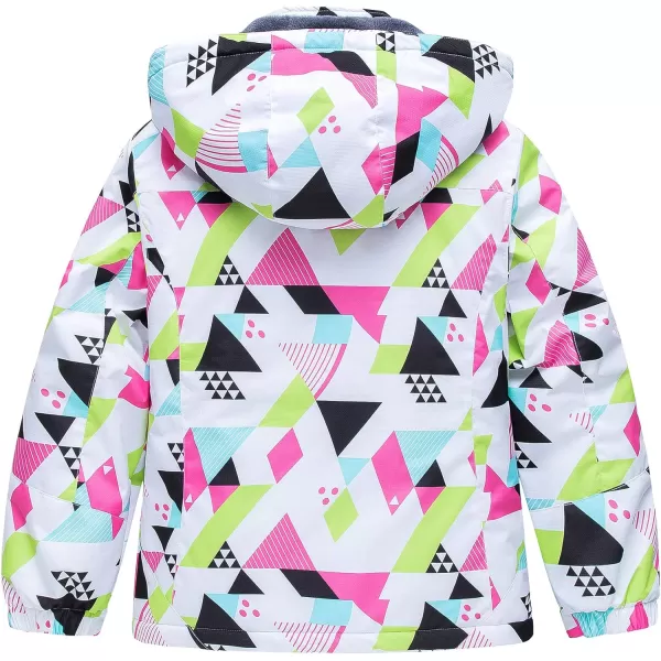 CREATMO US Girls Waterproof Ski Jacket Warm Winter Fleece Snow Coat Windproof Snowboarding Rain JacketGeometry