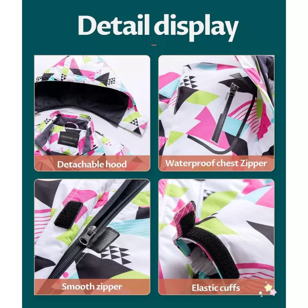 CREATMO US Girls Waterproof Ski Jacket Warm Winter Fleece Snow Coat Windproof Snowboarding Rain JacketGeometry