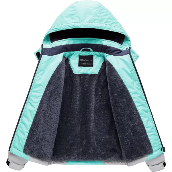 CREATMO US Girls Waterproof Ski Jacket Warm Winter Fleece Snow Coat Windproof Snowboarding Rain JacketGreen