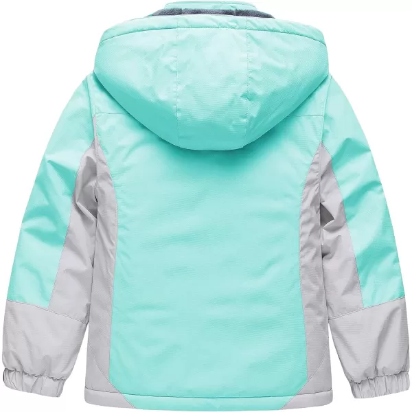 CREATMO US Girls Waterproof Ski Jacket Warm Winter Fleece Snow Coat Windproof Snowboarding Rain JacketGreen