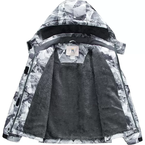 CREATMO US Girls Waterproof Ski Jacket Warm Winter Fleece Snow Coat Windproof Snowboarding Rain JacketGrey Star