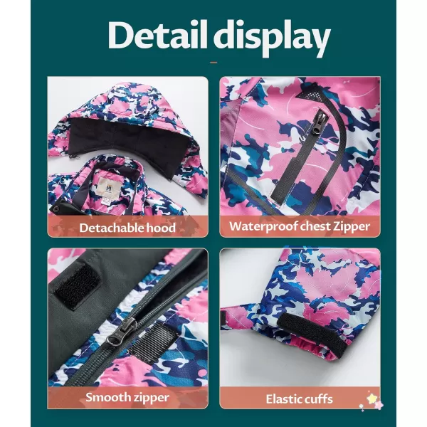 CREATMO US Girls Waterproof Ski Jacket Warm Winter Fleece Snow Coat Windproof Snowboarding Rain JacketLeaf Printed
