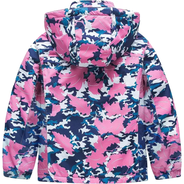CREATMO US Girls Waterproof Ski Jacket Warm Winter Fleece Snow Coat Windproof Snowboarding Rain JacketLeaf Printed