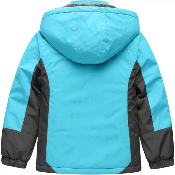 CREATMO US Girls Waterproof Ski Jacket Warm Winter Fleece Snow Coat Windproof Snowboarding Rain JacketLight Blue