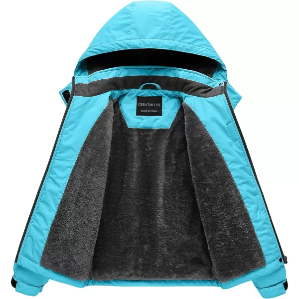 CREATMO US Girls Waterproof Ski Jacket Warm Winter Fleece Snow Coat Windproof Snowboarding Rain JacketLight Blue