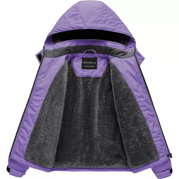 CREATMO US Girls Waterproof Ski Jacket Warm Winter Fleece Snow Coat Windproof Snowboarding Rain JacketLight Purple