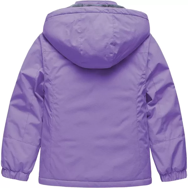 CREATMO US Girls Waterproof Ski Jacket Warm Winter Fleece Snow Coat Windproof Snowboarding Rain JacketLight Purple
