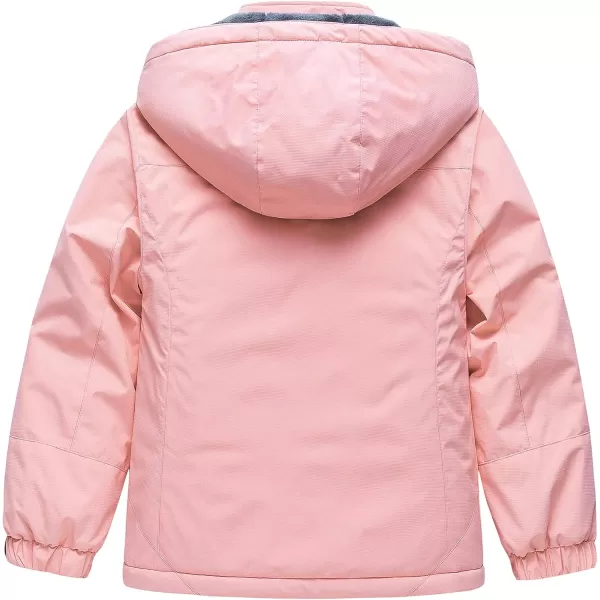 CREATMO US Girls Waterproof Ski Jacket Warm Winter Fleece Snow Coat Windproof Snowboarding Rain JacketPink