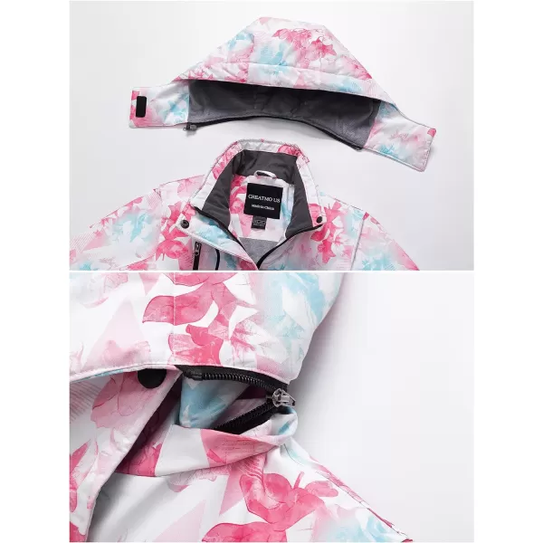 CREATMO US Girls Waterproof Ski Jacket Warm Winter Fleece Snow Coat Windproof Snowboarding Rain JacketPink Printed