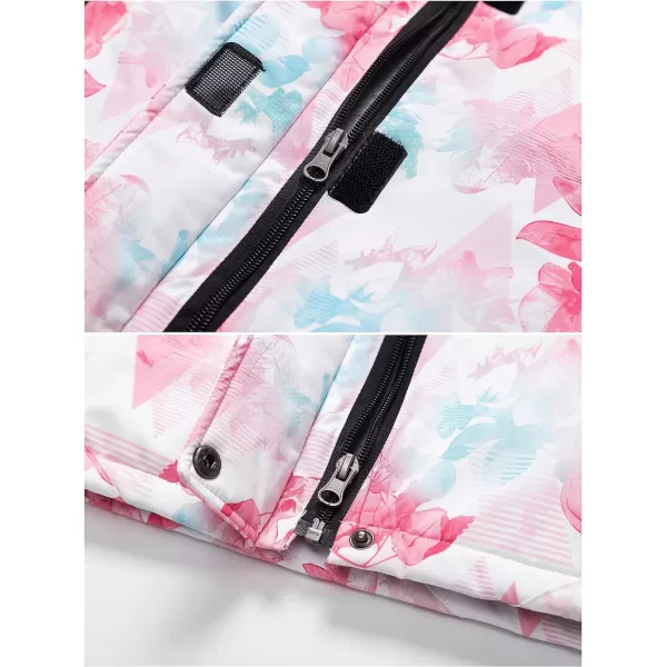 CREATMO US Girls Waterproof Ski Jacket Warm Winter Fleece Snow Coat Windproof Snowboarding Rain JacketPink Printed