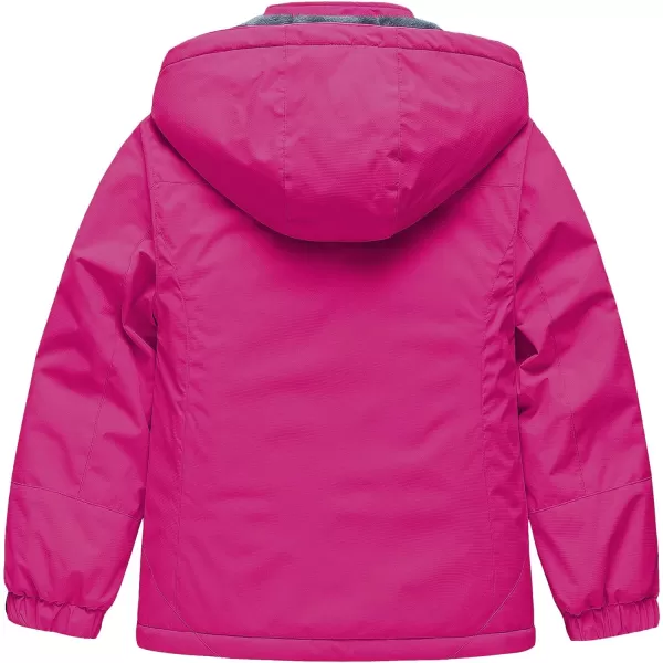 CREATMO US Girls Waterproof Ski Jacket Warm Winter Fleece Snow Coat Windproof Snowboarding Rain JacketPure Rose Red